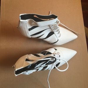 White lace up heels