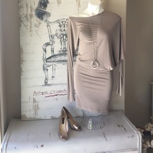 Sexy, slinky BCBGmaxazria taupe dress.