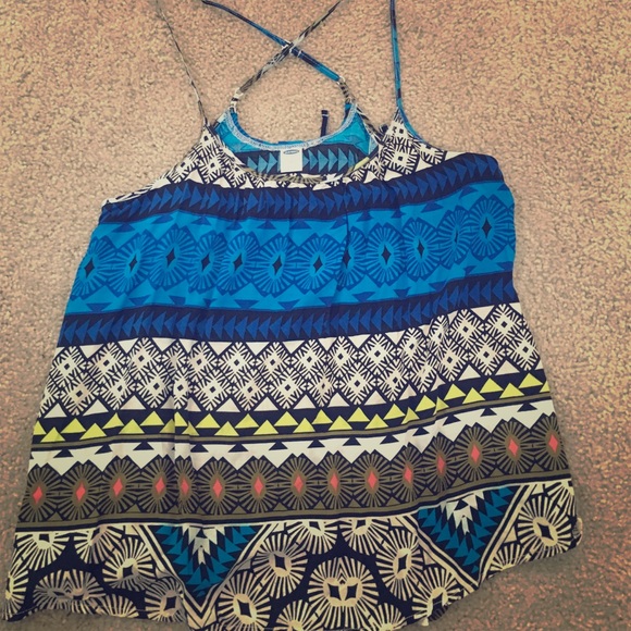 Tribal-like printed tank top w/crisscross straps - Picture 1 of 2