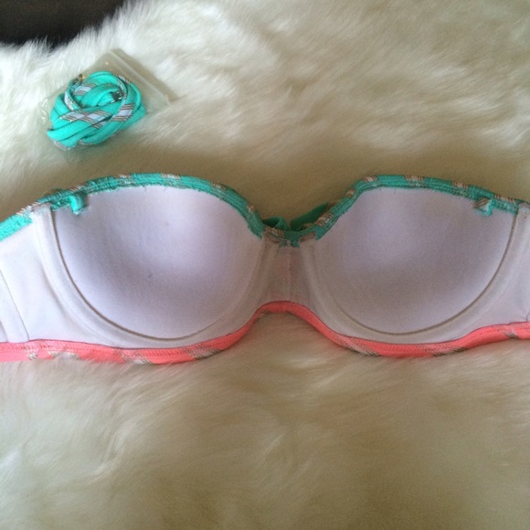 Coral & Aqua Ruffle Bandeau top - Picture 4 of 4