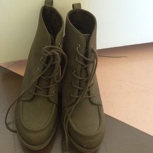 Olive green wedge boots