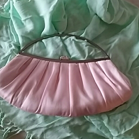 Pink satin evening bag with rhinestone detail
