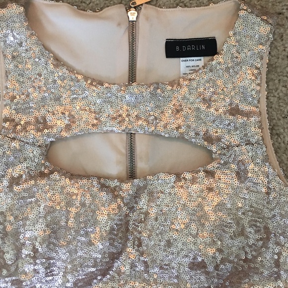 Gold sequin formal mini dress. - Picture 2 of 4