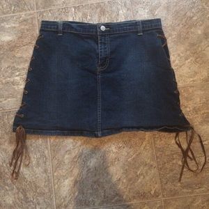 Sexy jean skirt with leather lace up side