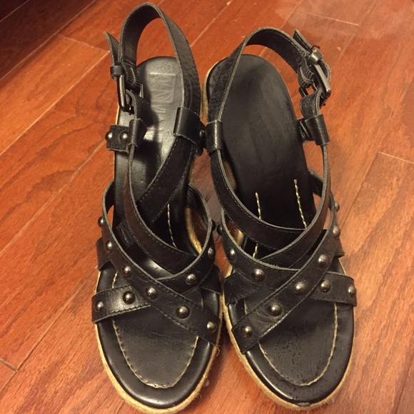 Black Studded Wedges size 6 1/2 - Picture 1 of 4