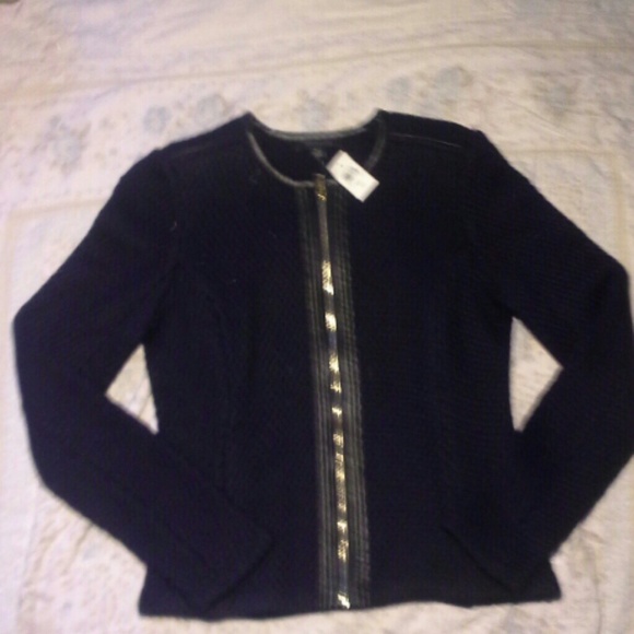 Ann Taylor navy blue knit blazer with black detail