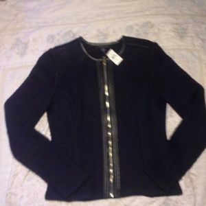 Ann Taylor navy blue knit blazer with black detail