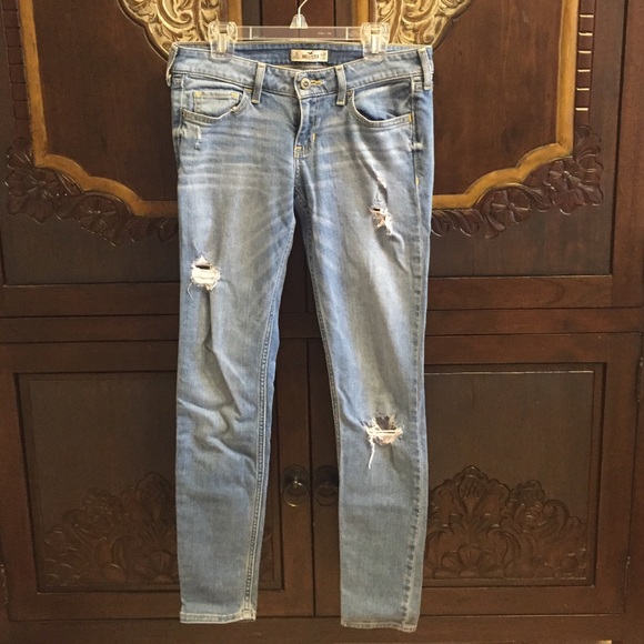 Distressed, light wash jeans