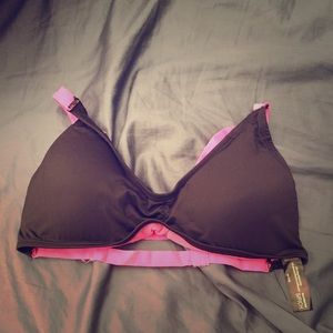 Cage back bralette black and hot pink