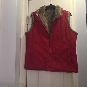 Red reversible vest.
