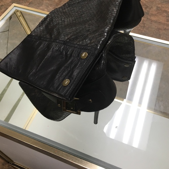 Black leather Calf faux snake skin