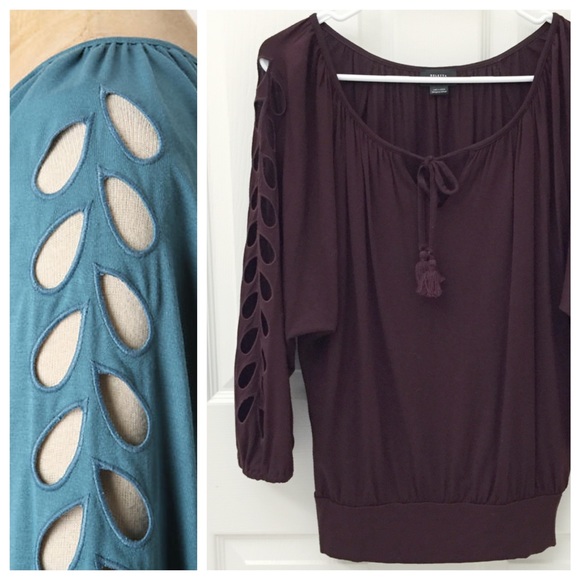 Anthropologie Catch-A-Glimpse Top Eggplant Tassel