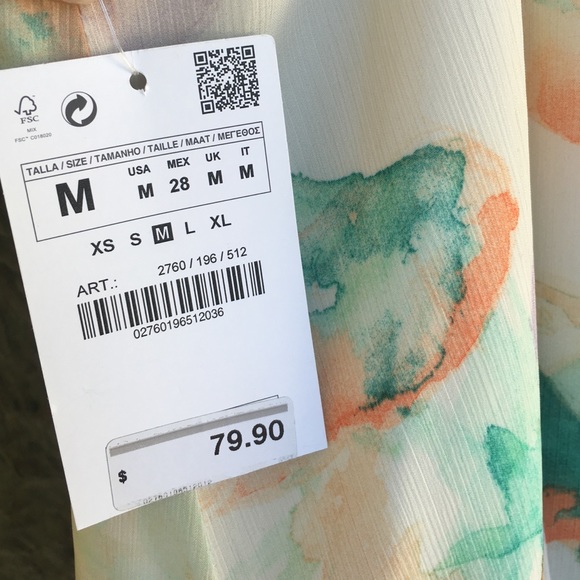 NWT Zara Waterfall Print Babydoll Dress Sz M - Picture 3 of 4