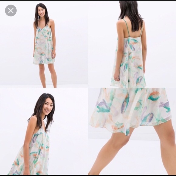 NWT Zara Waterfall Print Babydoll Dress Sz M - Picture 4 of 4