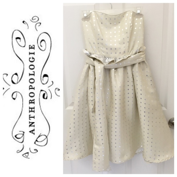 Anthropologie Ivory Silver Polka Dot Dress