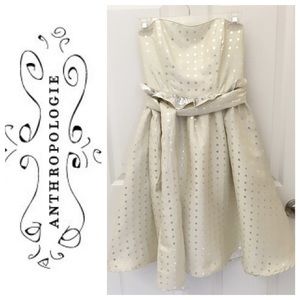Anthropologie Ivory Silver Polka Dot Dress