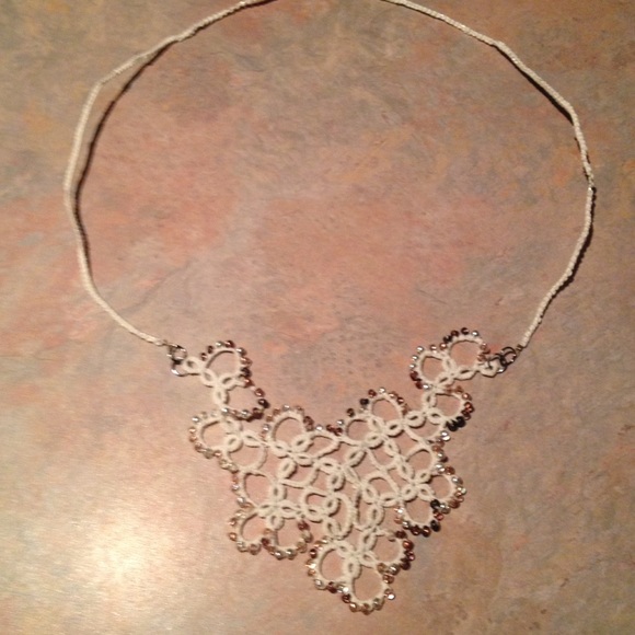 Handmade tatted lace statement necklace