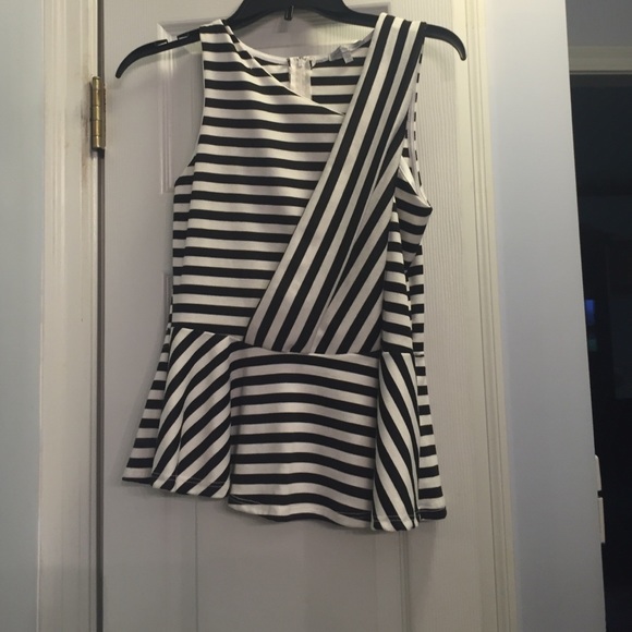Black and White Striped Peplum Top.