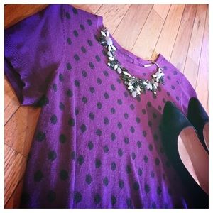purple polka dot short-sleeve sweater