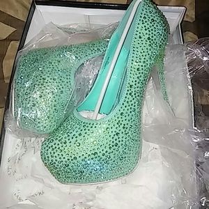 Mint Green Bedazzled Heels