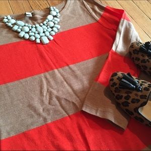 orange & beige striped linen blouse