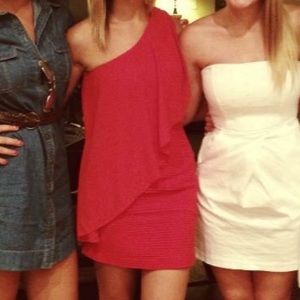 Adorable one shoulder red dress! Brand is C Luce