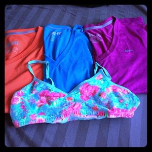 3 Nike Dri Fit V Neck shirts + free VS pink bra