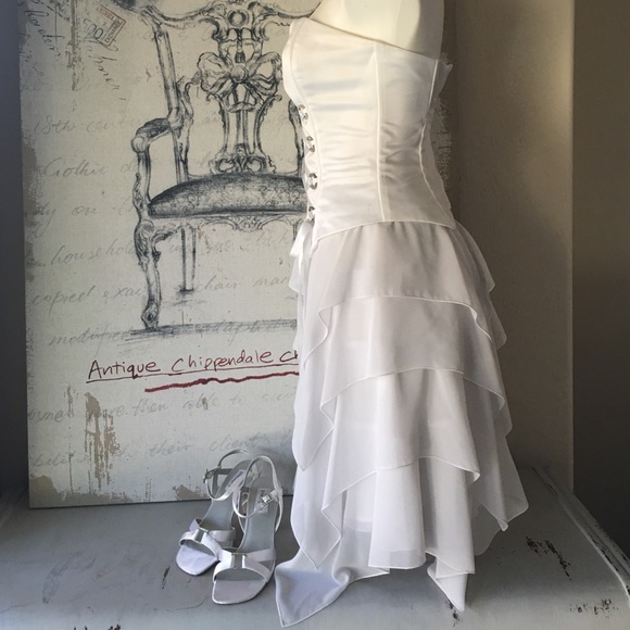 White satin bustier & chiffon kerchief skirt dress - Picture 3 of 4