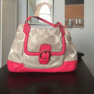 Hot pink leather Coach hobo