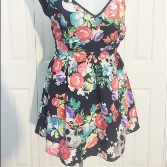 Skull and flower pinup style punky retro dress