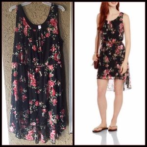 Black, floral hi-low lace dress worn once