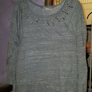 Lt weight Grey Sweater w/ Jeweled Neck Size XL