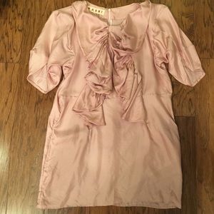 Marni 100% Silk Pink Ruffle Blouse w/Pockets