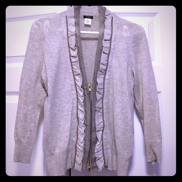 Merino wool zipper ruffle and silk cardigan