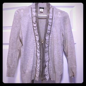 Merino wool zipper ruffle and silk cardigan