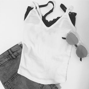 White V-neck crop top tank.