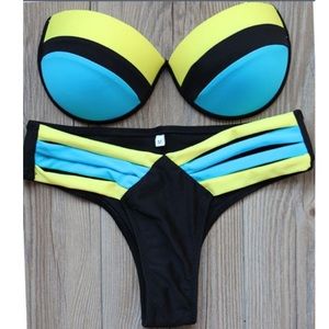Medium blue and yellow strappy bikini