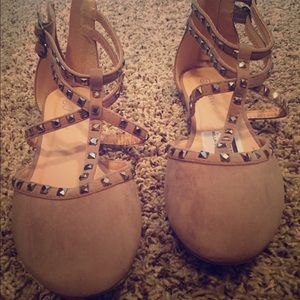 Taupe studded flats with straps
