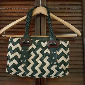 Black and Tan Woven Shoulder Bag
