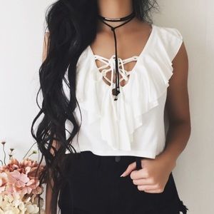 1 DAY SALE ❤️ White Lace Up V Neck Cropped Top 1 DAY SALE ❤️ White Lace Up V Neck Cropped Top