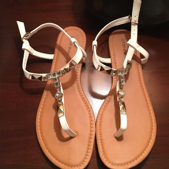 White and gold jeweled sandals
