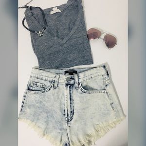 Forever21 cheeky high waisted jean shorts.