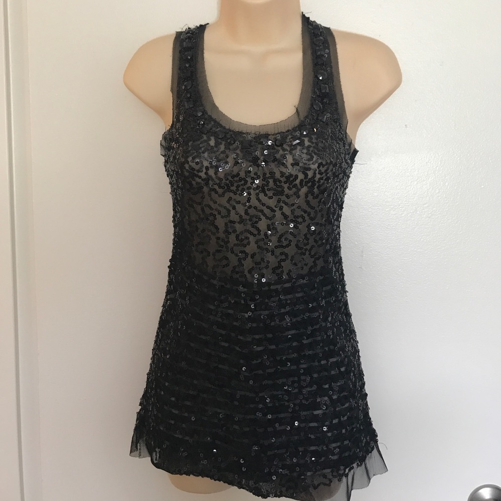 Mandee Shear Sequined Evening Tank Top