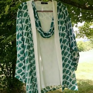 2-Pc Long Cardi BLOUSE & Scarfed Tank SET NWOT
