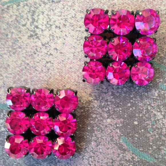 Fuchsia Crystal Ear Clips - Picture 2 of 10