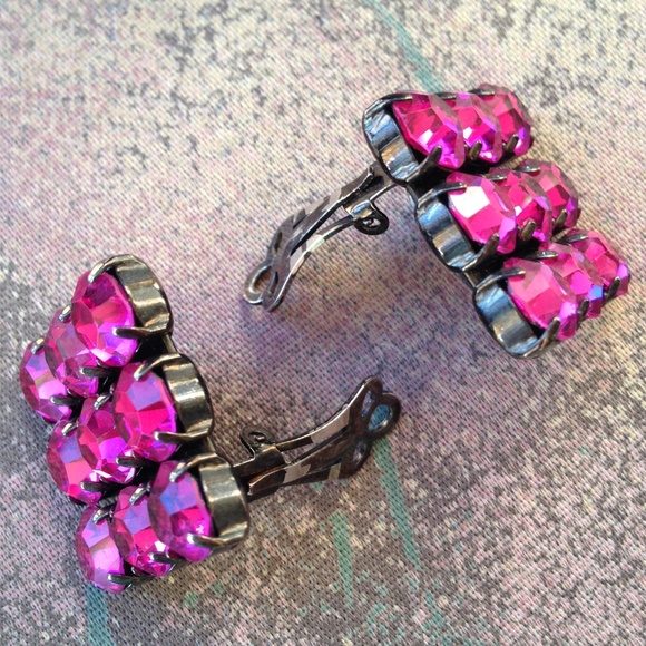 Fuchsia Crystal Ear Clips - Picture 3 of 10