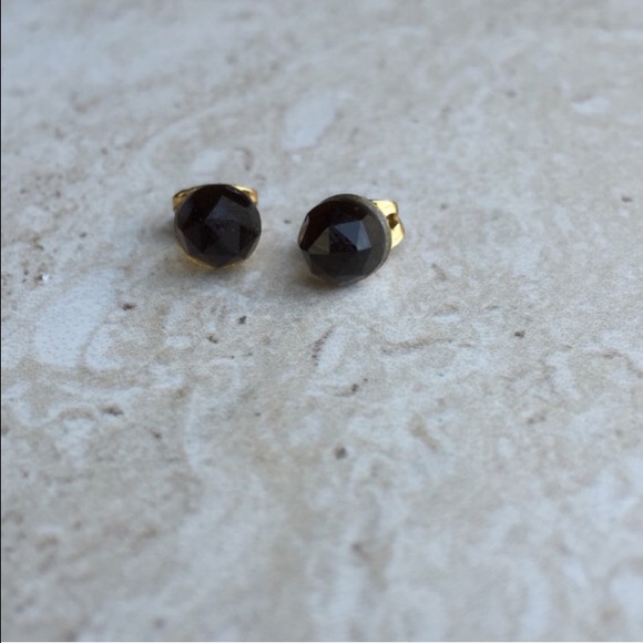 Gold Plated Smokey Quartz Faceted Stud Earrings