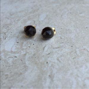 Gold Plated Smokey Quartz Faceted Stud Earrings