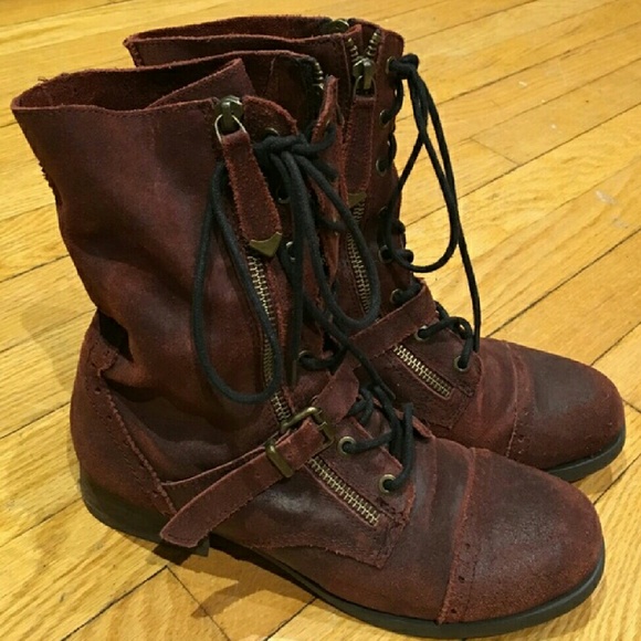 Dark Red Combat Boots