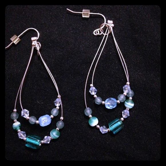 Teal/aqua beaded earrings